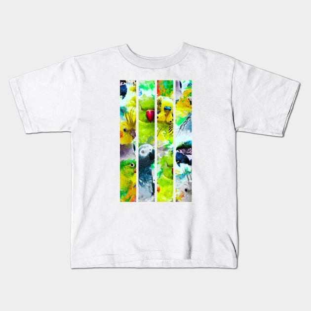 Modern Aquarell Parrots Exotic Bird Pattern Kids T-Shirt by BirdNerd